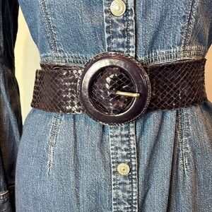 Nine West vintage eggplant purple 100% leather  weaved belt size large